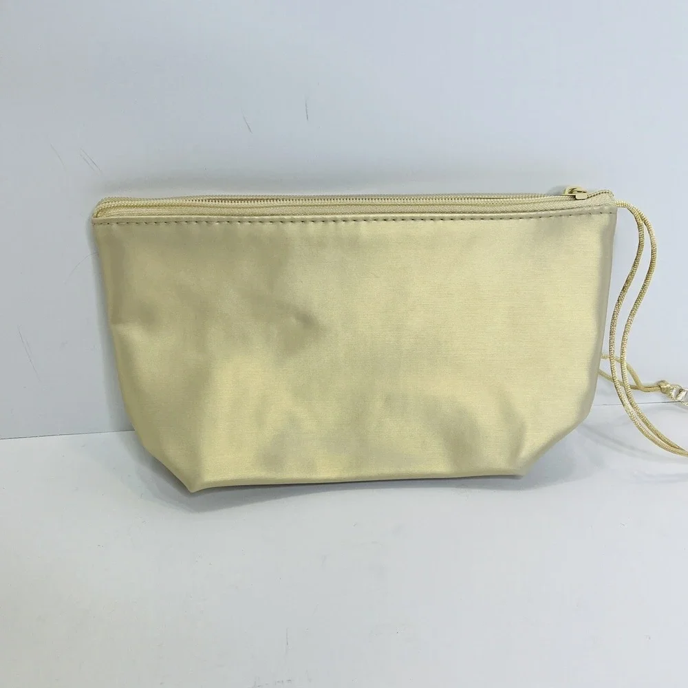 Estee Lauder‎ Travel Case Makeup Bag Pouch Beaded Handle Beige 9x5